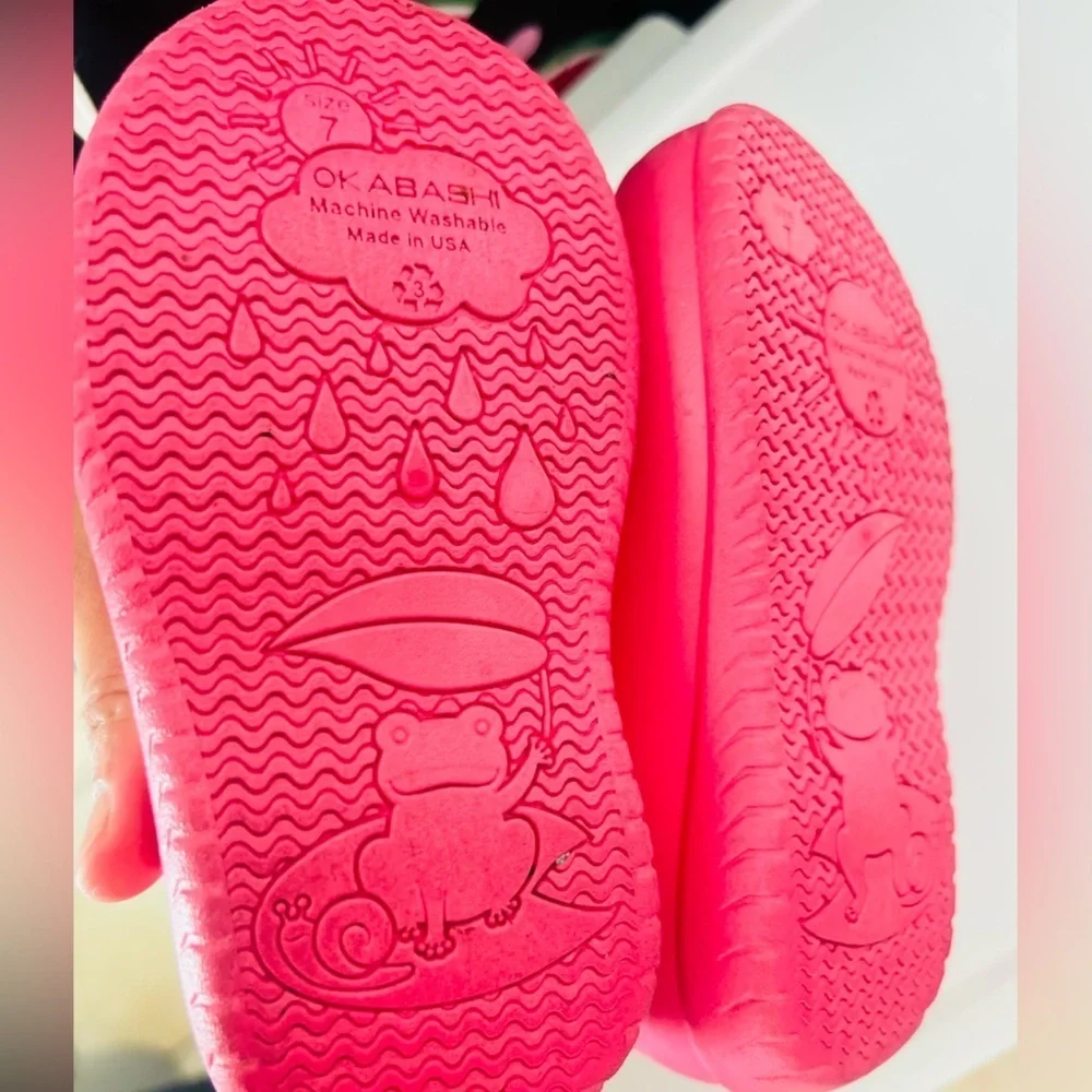 Okabashi Kendall Rain Boots, Pink Hearts size 7 toodler boots